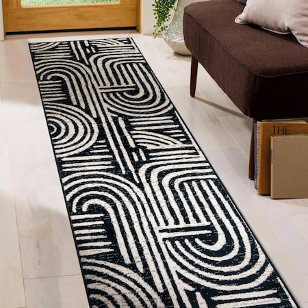 World Rug Gallery Contemporary Lines Runner Rug 2 ft 3 in x 8 ft Black WR97BLACK2X8