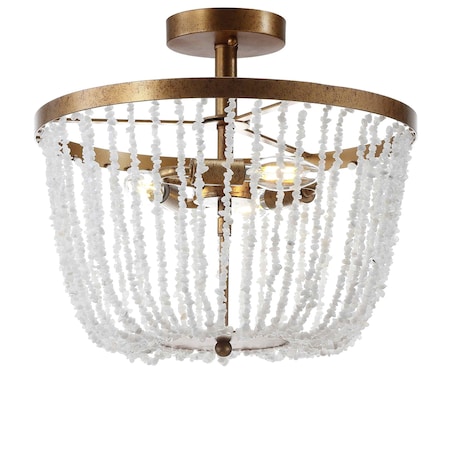 Jonathan Y Georgian 15" Stone/Metal LED Flush Mount, Antique Gold / White JYL9021A