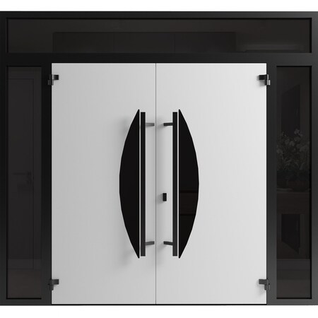 Vdomdoors Front Exterior Prehung Aluminum Double Doors Ronex1077 Teak 2 Sidelights and Top Transom Mirrored RONEX1077DEXD-OAK-W12+72+12xH80+16-RH-O