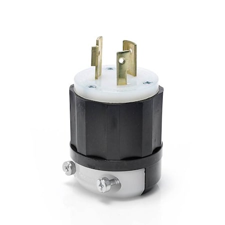 Leviton Locking Plug, L8-20P, 20 A, 480V AC, Single Phase, 2 Pole, Screw Terminals, Black, White 2341