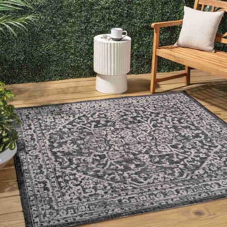 Jonathan Y Malta Bohemian Medallion Textured Weave Black/Gray 3 ft Square Indoor/Outdoor Area Rug SMB104C-3SQ