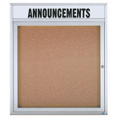 Aarco Illuminated Enclosed Bulletin Board w/ Header Clear Satin Anodized Al Frame, 36''Hx30''W DCC3630RHI
