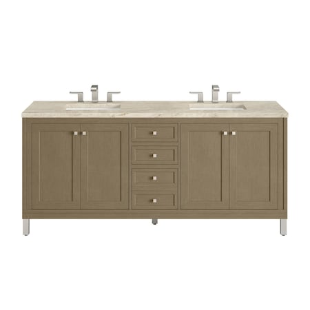 James Martin Vanities Chicago 72" Double Vanity, Walnut Whisper, w/ 3 CM Tajnar Eclos Top 503-V72-WLW-3TJR