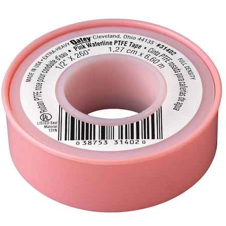 Oatey Thread Seal Tape, 260 in L, 1/2 in W, PTFE, Pink 31402D