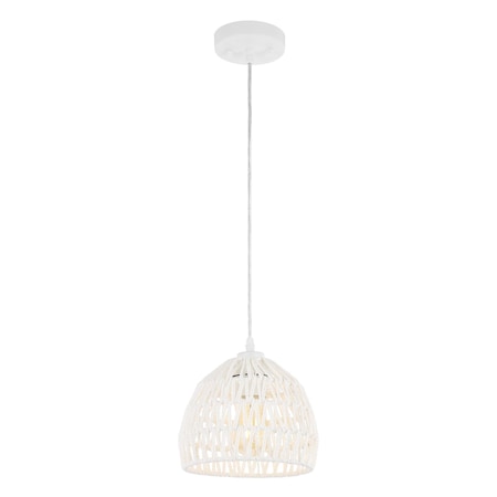 Jonathan Y Campana 8.25" 1-Light Bohemian Modern Woven Rope/Iron LED Pendant, White JYL6512A