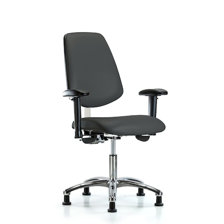 Blue Ridge Ergonomics Clean Room Chair Vin Desk Chair, Med, Bk, Gld, Gry, CL100, Adjustable Arms, 18" to 23" Height, Vinyl BR-NCR-VDHCH-MB-CR-T1-A1-RG-8605