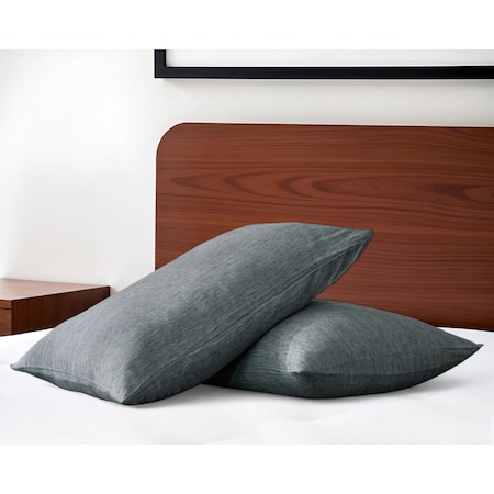 Homeroots Set of Two Slate Gray Linen Pillowcases 520694