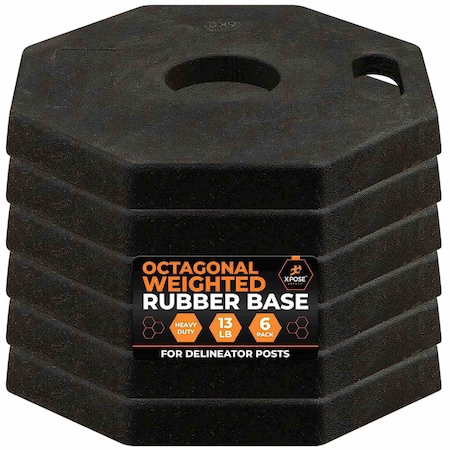 Xpose Safety 13 lb Octagon Rubber Base for Delineator Post, 6PK BASE-O-13-6-X