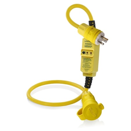 Leviton SJTW GFCI Extension Cord, 12 AWG, Outdoor, 12/3, 1 Outlets, 5-15R, Yellow, Polycarbonate, 5-15P GSCM2-3WC