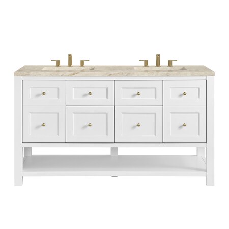 James Martin Vanities Breckenridge 60" Double Vanity, Bright White, w/ 3 CM Tajnar Eclos Top 330-V60D-BW-3TJR