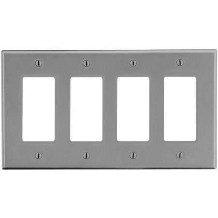 Hubbell Wiring Device-Kellems Rocker Wall Plate, Number of Gangs: 4 Plastic, Satin Finish, Graphite P264GY