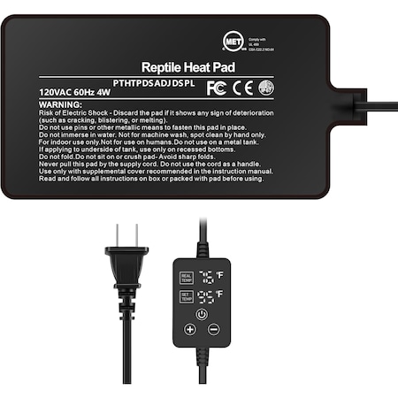 Ipower 4 by 7 Inch 4W Reptile Heating Pad with Adjustable Thermostat, Under Tank Warmer Terrarium H PTHTPDSADJDSPL