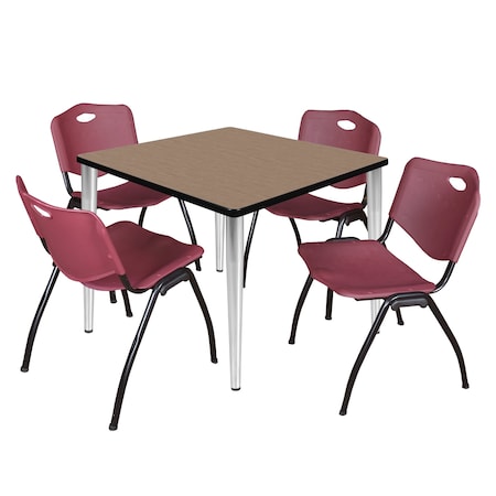 Regency Square Kahlo Breakroom Table W/ 4 M Stack Chairs, 36 in W, 36 in L, Noble Oak TPL3636NOCM47BY