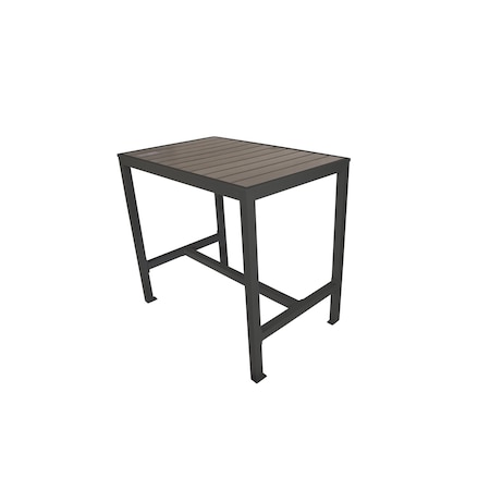 Bfm Seating Seaside 4-Leg Bar Height Bolt-Down Table 31x48, Synthetic Gray Teak Top, Black Frame PH4L3148GRBLT