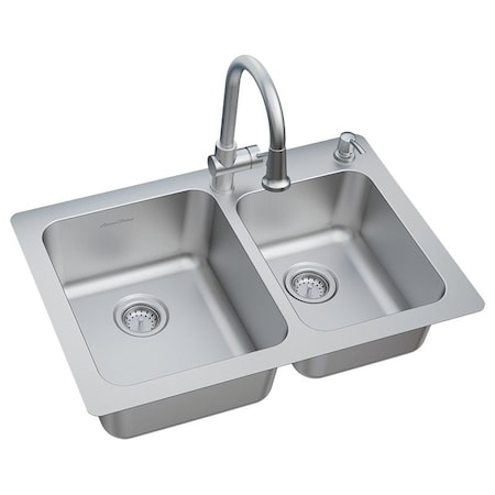 American Standard Montvale 18CR.332232C.075 Kitchen Sink Kit, 12-1/2 in Small, 15-1/4 in Large W Bowl, Stainless steel 18CR.332232C.075