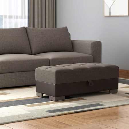 Homeroots 52" Brown Chenille And Faux Leather Tufted Storage Ottoman 608915