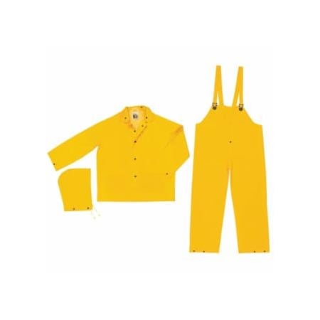 Mcr Safety Three-Piece Rain Suit, Jacket/Hood/Bib Pants, 0.35 mm PVC/Poly, Yellow, X-Large 611-2003XL