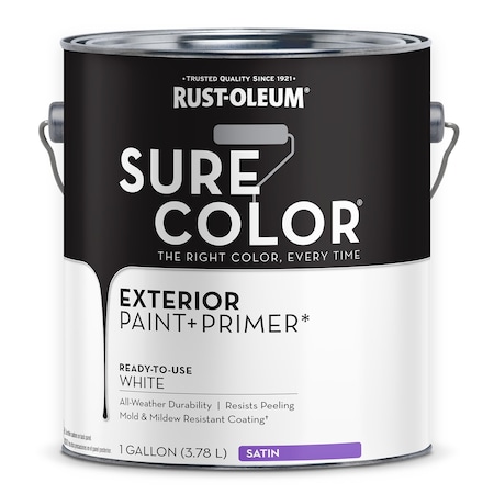 Rust-Oleum Exterior Paint and Primer, Satin, Water Base, White 394678