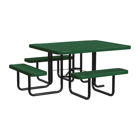 Leisure Craft 46" Square ADA Accessible Outdoor Picnic Table with 3 Bench Seats, Black Green T46SQP-ADA-BLACK GREEN