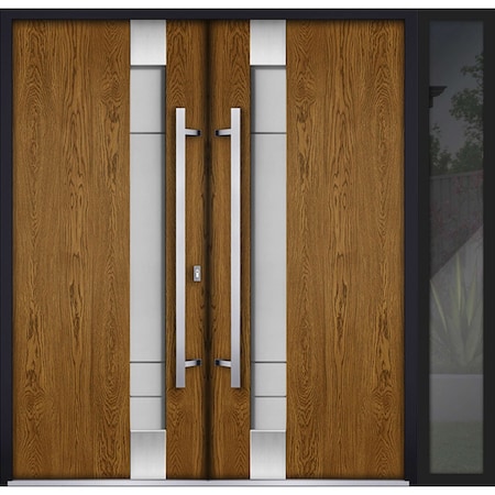 Vdomdoors Steel Double Doors Deux 1713 Natural Oak Black Sidelight Exterior Window Stainless Inserts Single M DEUX1713DEXD-OAKB-LH-W72+14 x H80