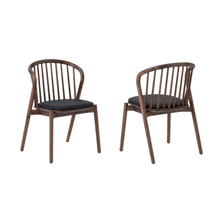 Armen Living Echo Walnut Wood and Black Faux Leather Dining Chairs - Set of 2 LCECSIWABLK