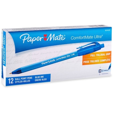 Sanford Paper Mate, COMFORTMATE ULTRA RETRACTABLE BALLPOINT PEN, 1MM, BLUE INK/BARREL, DOZEN 6310187
