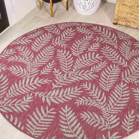 Jonathan Y Nevis Palm Frond Fuchsia/Light Gray 5 ft Round Indoor/Outdoor Area Rug SMB119F-5R
