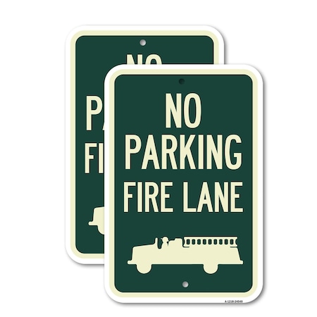 Signmission No Parking Fire Lane Fire Truck Symbol, 12'' X 18'' 2 Signs, Heavy Gauge Aluminum, 2PK A-1218-2PACK-24549