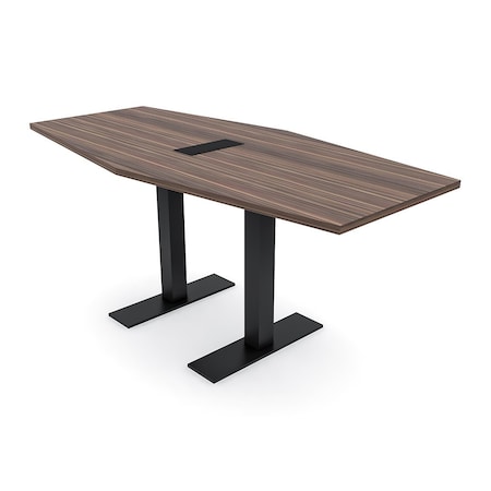 Skutchi Designs 6ft Conference Table With Power Unit | 6 Person Modular Hexagon Meeting Table | Harmony Series HAR-HEX.IR-36X72-T.BK-H3041-EBLK