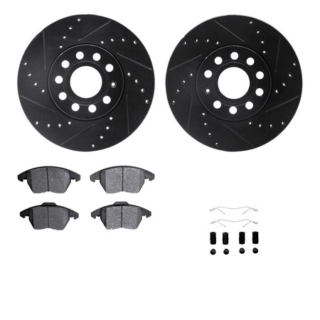 Dynamic Friction Co DFC Rotors-Drilled & Slotted-Black w/ 5000 Advanced Brake Pads Incl Hdw 8512-74055