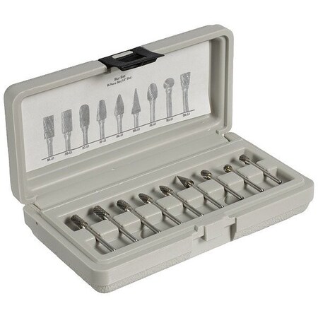 Cle-Line 9PC 1/4X1/8 Hardened Steel Shank Double Cut Carbide Cle-Line 1855 Bur Set C17769