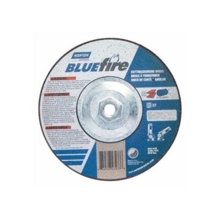 Norton Co Bluefire Type 27 Depressed Center Wheel, 7 in x 1/8 x 5/8-11, 24 Grit, Zirconia Alumina, 10PK 547-66252843233