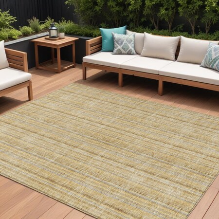 Homeroots 8' X 10' Wheat Gold And Gray Striped Washable Indoor Outdoor Area Rug 615107
