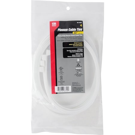 Gardner Bender 48'' x 0.35'' Natural Plenum Cable Tie, 4PK 49-448P