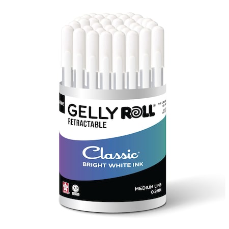 Sakura Retractable Classic Gel Pens, 08 Medium Point, White, 36-Piece Set in Display Cup 50627