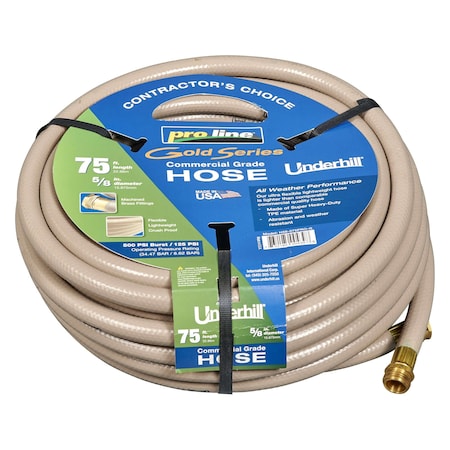 Underhill 5/8 in ID x 75 ft L ProLine Gold Water Hose, PVC Tube, Gold H58-075PRO-G