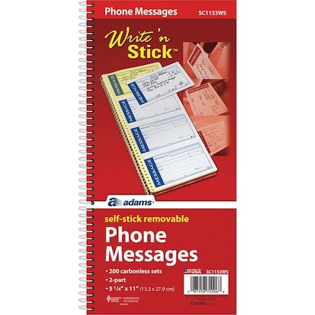 Adams Write in Stick Message Book- 2-part- carbonless- 4 per PG- 200 ST per BK SC1153WS