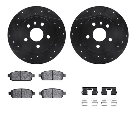 Dynamic Friction Co DFC Brake Rotor - Dimpled & Slotted - Black w/5000 Brake Pads & HW Kit 8512-45029