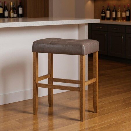 Homeroots Set of Two 31" Gray and Natural Faux Leather and Solid Wood Backless Bar Height Bar Chairs 632425