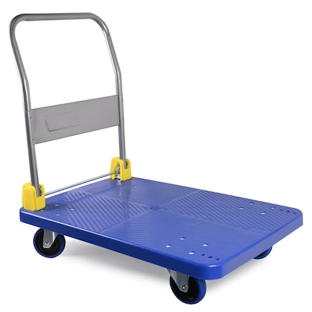 Wrightmaster 880 lb. Capacity 4-Wheel Steel Standard Duty Platform Truck - Blue, Folding Push Cart ZR-B1-400