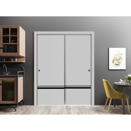 Sartodoors Sliding Closet Bypass Doors, Planum 0012 Matte Grey and Aluminum Strips, Sturdy Rails Moldings Trim PLANUM0012DBD-GRE-36
