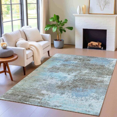 Homeroots 10' X 14' Taupe And Sky Blue Abstract Washable Indoor Outdoor Area Rug 630668