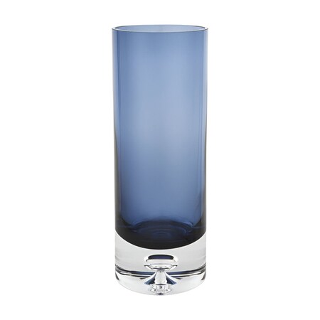 Homeroots 11" Blue And Clear Cylinder Crystal Glass Table Vase 390106