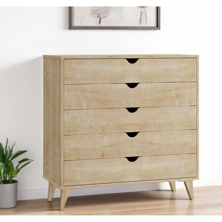 Homeroots 36" Natural Wood Five Drawer Dresser 533280