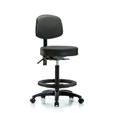 Blue Ridge Ergonomics Vinyl Stool, Back, High Bench, Foot Ring, Casters, Carbon BR-VHBST-RG-T0-BF-RC-8823