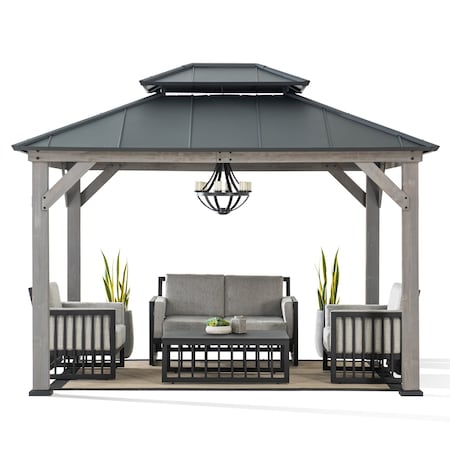 Sunjoy 10x12 ft. Wood Gazebo, Outdoor Patio Steel Hardtop Gazebo, Black A102032601