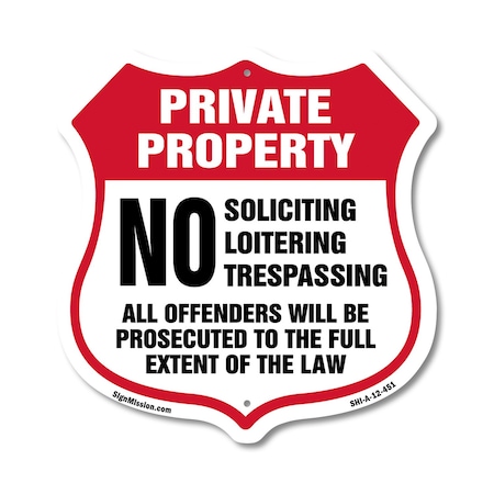 Signmission Private Property Shield Sign No Soliciti, 12 Inch X 12 Inch, Aluminum Metal Sign SHI-A-12-451