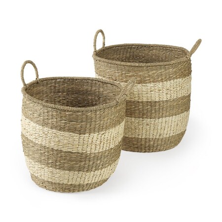 Homeroots Set of Two Natural And Beige Wicker Basket, 2PK 392160