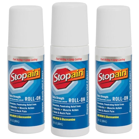 Stopain Extra Strength Topical Pain Relief, 8% Menthol, 3oz Roll On, 3PK 5-852-023