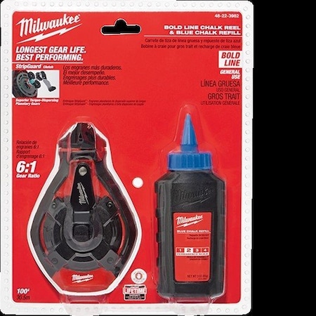 Milwaukee Tool Chalk Line Reel, Braided, 100 ft L 48-22-3982